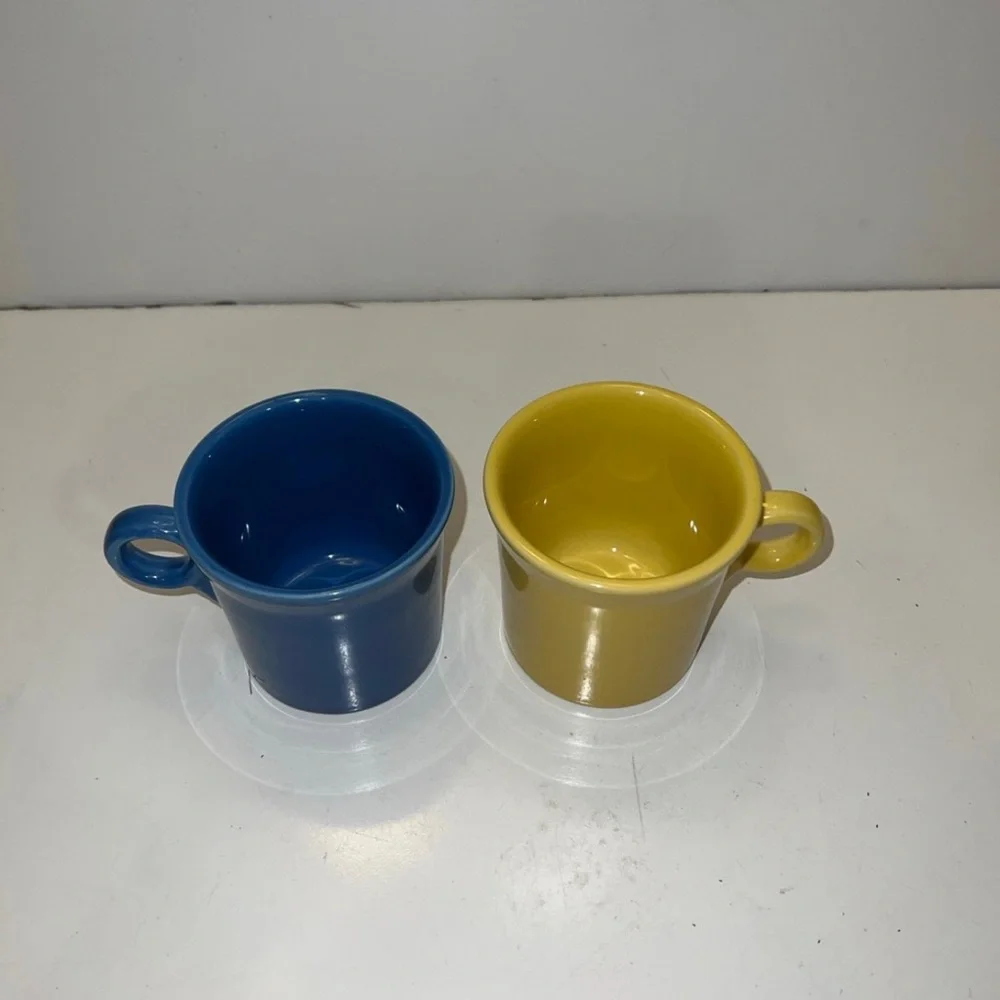 LOT 2 VINTAGE FIESTA O RING MUGS YELLOW AND BLUE FIESTAWARE
